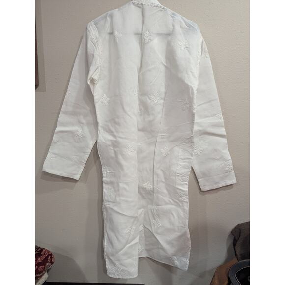 Gorgeous starched white cotton embroidered Kurta/caftan size approx 42 No tag - Picture 5 of 8